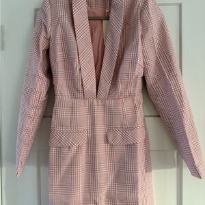 Stylish Pink Plaid Women's Blazer